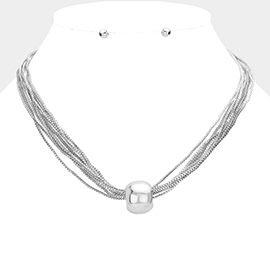 Metal Pebble Pendant Multi Layered Chain Necklace